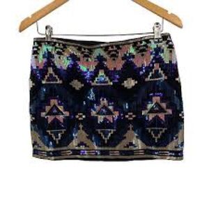 Express Sequin Mini Skirt Blue Black Night Out
